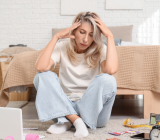 jeune femme assise par terre avec médicaments