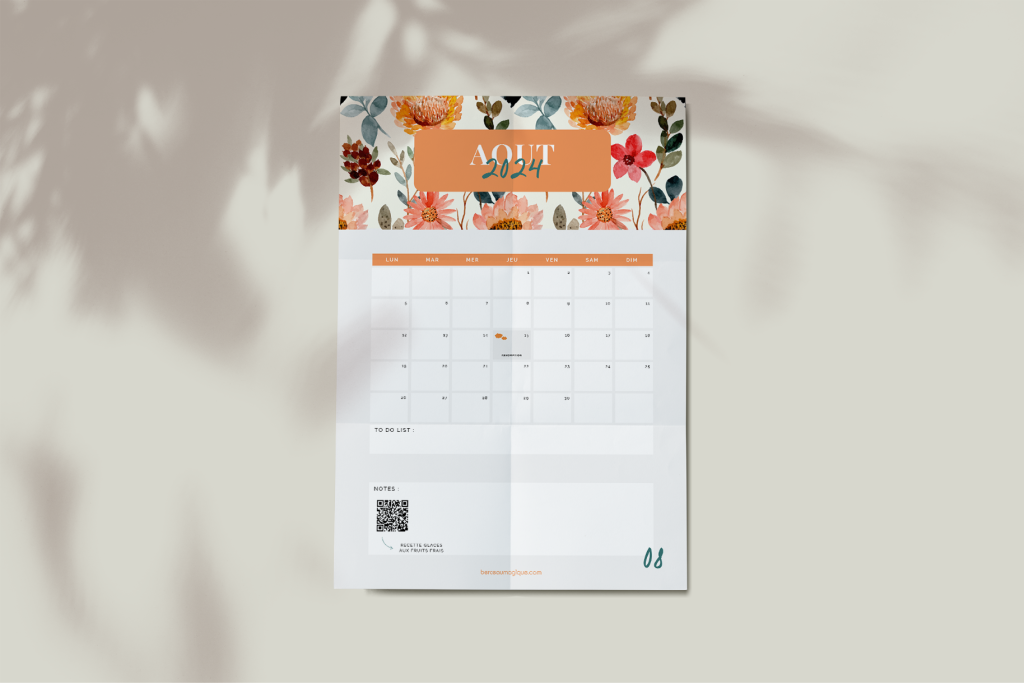 Calendrier août 2024 à imprimer